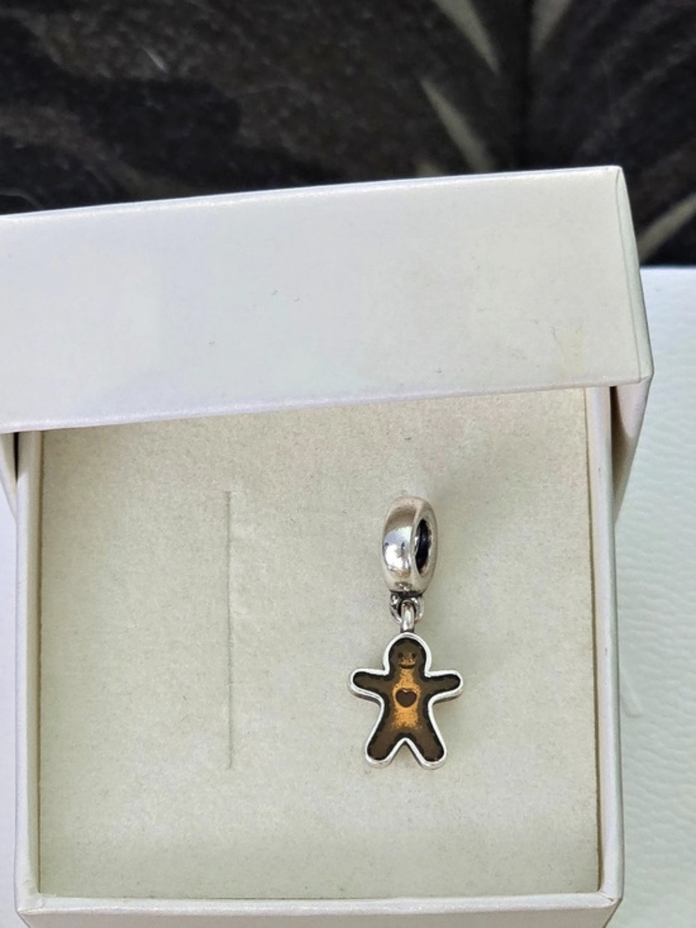 Pandora Gingerbread Man Dangle Charm Silver & Brown